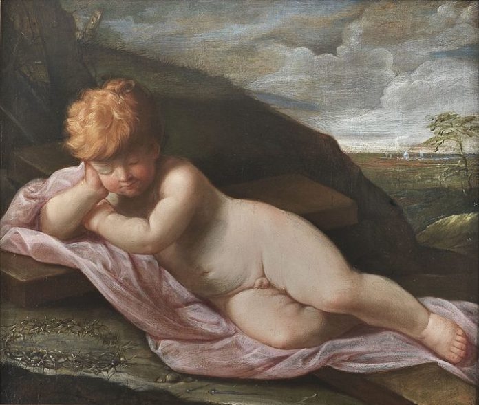 Guido Reni, Gesù bambino sulla croce - collezione Mainetti