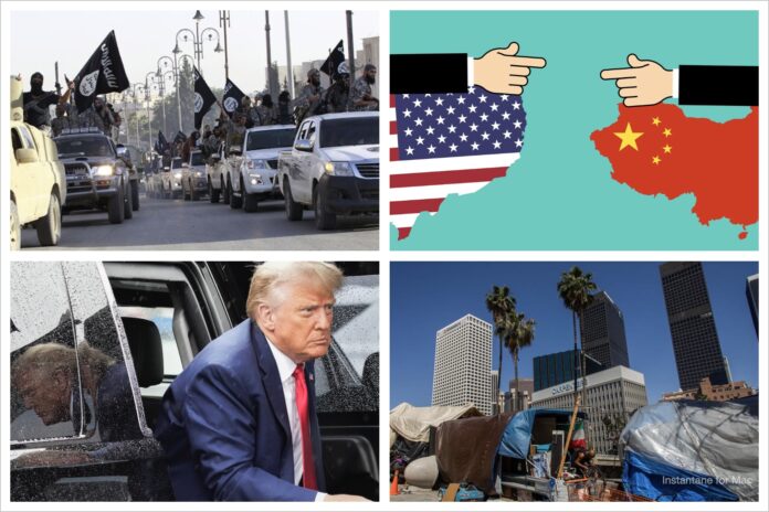isis-usa-trump-clochard esercito ISIS; USA contro Cina per lo spionaggio di due marines; Donald Trump in vantaggio nei sondaggi nonostante le accuse; Senzatetto in California tra cui molti studenti.