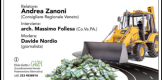 Superstrada Pedemontana Veneta, incontro pubblico del Covepa con Follesa, Zanoni e Nordio: “Una voragine nelle casse del Veneto”
