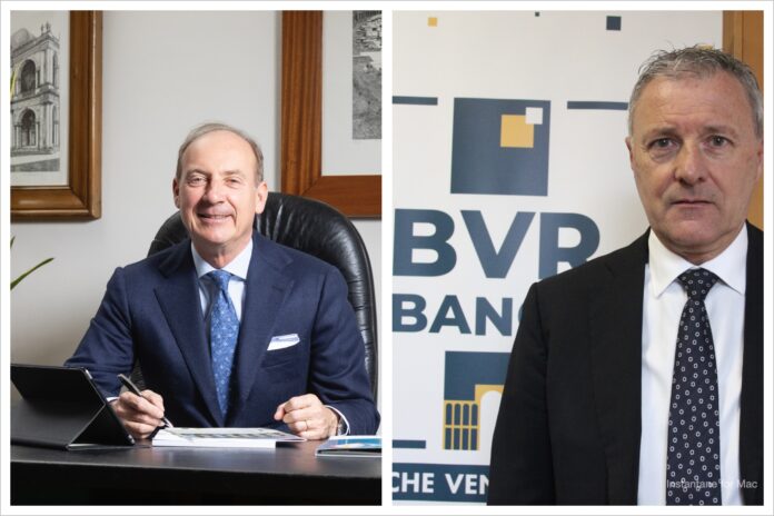 Il Presidente di Banca del Veneto Centrale, Gaetano Marangoni, a sinistra. Il Presidente di BVR Banca, Maurizio Solomoni, a destra.