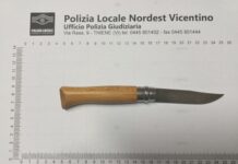 Polizia Locale Nordest Vicentino denuncia a Thiene 22enne per “porto di coltello” e lo segnala alla Prefettura di Vicenza per detenzione 4 g cocaina Polizia Locale Nordest Vicentino sequestra coltello
