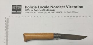 Polizia Locale Nordest Vicentino denuncia a Thiene 22enne per “porto di coltello” e lo segnala alla Prefettura di Vicenza per detenzione 4 g cocaina Polizia Locale Nordest Vicentino sequestra coltello