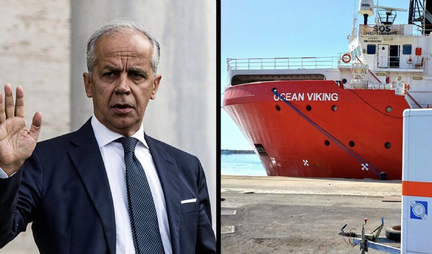 Ministro Matteo Piantedosi e l'Ocean Viking della ONG Sos Méditerranée 