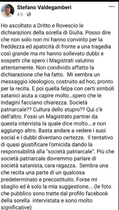 valdegamberi il post contestato