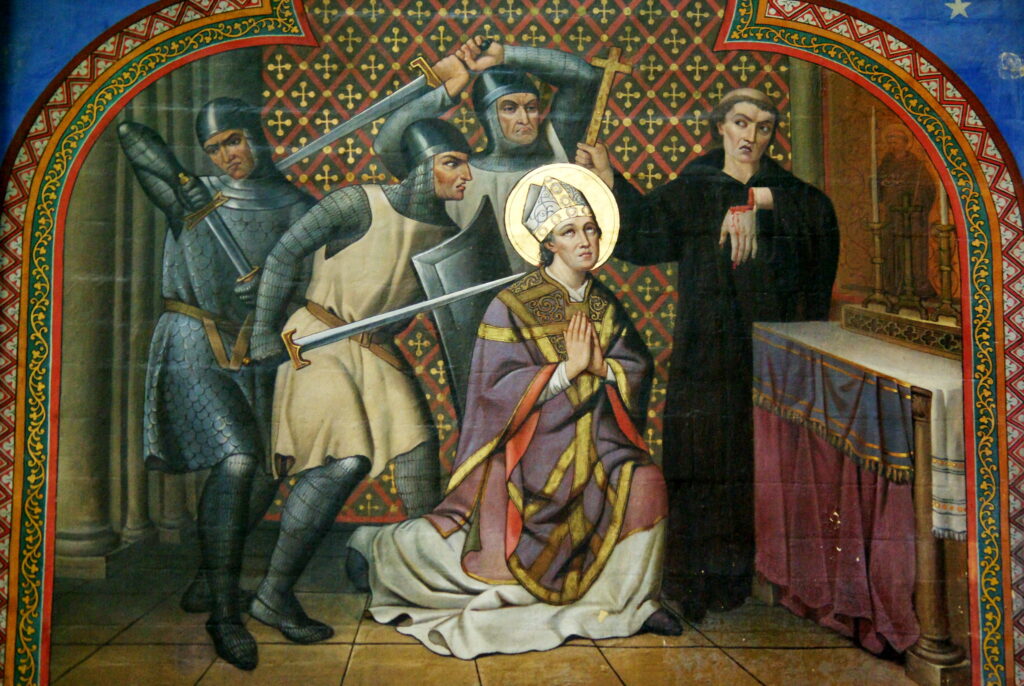 Raffigurazione dell'omicidio di Thomas Beckett presso la Cattedrale di Bayeux, assassinato come accadde al vescovo di Vicenza Cacciafronte nel 1184