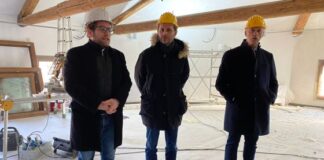 Palazzo ex Aci a Vicenza, lavori verso la conclusione: in primavera le lezioni del corso di Design Palazzo ex Aci a Vicenza: da sx Possamai, Spiller, Dalla Fontana