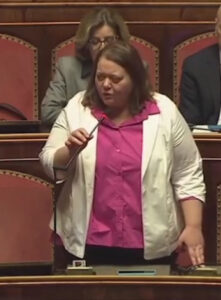 La senatrice Barbara Guidolin (M5S) durante il suo intervento sul maltempo a Vicenza