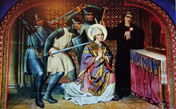 Raffigurazione dell’omicidio di Thomas Beckett, assassinato come accadde al vescovo di Vicenza Cacciafronte nel 1184