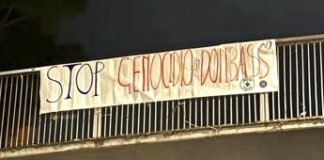 Ucraina, al Colosseo spunta striscione di Militia Christi: “Stop genocidio in Donbass”