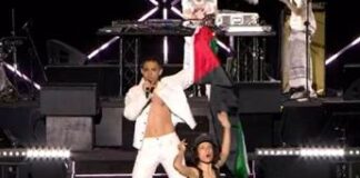 Concerto primo maggio, Cosmo con bandiera palestinese