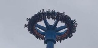 La giostra si ferma a 30 metri d’altezza, persone a testa in giù per mezz’ora – Video