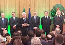 Visita di stato di Mattarella in Brasile: successo memorabile anche a Rio Grande do Sul, abitato da discendenti immigrati veneti, lombardi e trentini Il presidente Sergio Mattarella parla a San Paolo, una delle mete della sua visita in Brasile (foto Patricia Arnò)