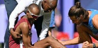 Parigi 2024, Tamberi soccorre Barshim con problema al polpaccio: avevano condiviso l’oro a Tokyo 2020