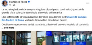 Rocca (Lazio): “Campus biomedico sempre in grado di dare risposte a pazienti”