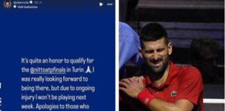 Djokovic si ritira da Finals Torino: “Non vedevo l’ora, colpa di un infortunio”