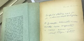 Giuseppe Mendicino consegna il Fondo Mario Rigoni Stern alla Bertoliana. L’Archivio degli scrittori vicentini del Novecento si arricchisce Dedica a Giuseppe Mendicino di Mario Rigoni Stern