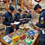 Carnevale, Gdf di Trieste: sequestrate a un cinese 1.161 maschere, parrucche e ghirlande non sicure nell’area commerciale di Muggia GdF (Guardia di Finanza) in azione (immagine realizzata con AI)