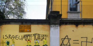 A Milano vandalizzato con una svastica il murales di Segre, Bruck e Modiano
