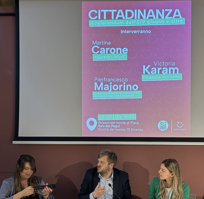 Cittadinanza, il referendum dell'8-9 giugno e oltre al Palazzo del Monte, da sx Marina Carone, Pierfrancesco Majorino e Victoria Karam Cittadinanza, il referendum dell'8-9 giugno e oltre al Palazzo del Monte, da sx Marina Carone, Pierfrancesco Majorino e Victoria Karam