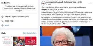 E’ morta Teresa Vergalli, addio alla partigiana ‘Anuska’