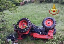 trattore rovesciato a Torrebelvicino