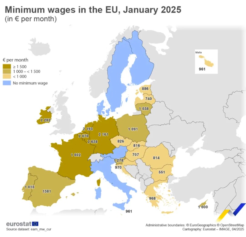 Cartina dei salari in Europa