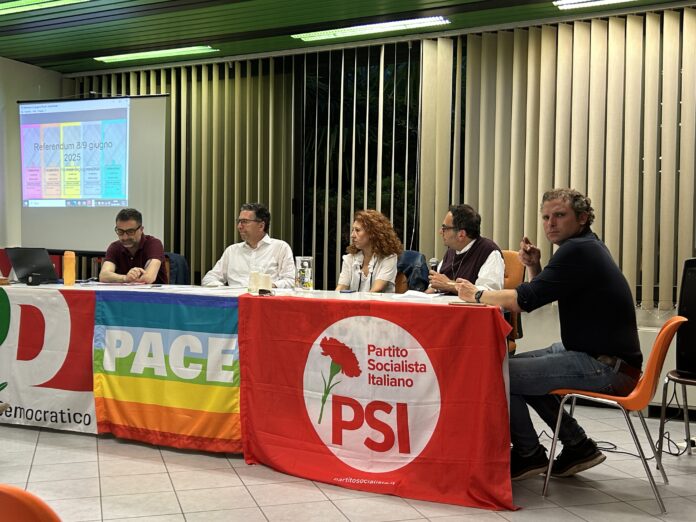 Confronto sui referendum da sinistra avv. Stratta, Battilana (PD), Fantò (PSI), Rizzi (CGIL), Della Lucilla (AVS)