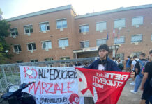 Rede degli Studenti Medi Vicenza contro l’Istituto Masotto: “Fondi contro la dispersione scolastica usati per un corso paramilitare” Striscione istituto Masotto, ‘No all’educazione marziale. Fuori i paramilitari dalla scuola’