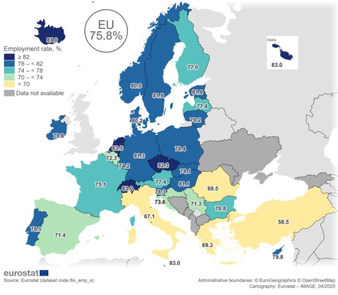 Cartina sul tasso do occupazione in Europa Cartina sul tasso do occupazione in Europa