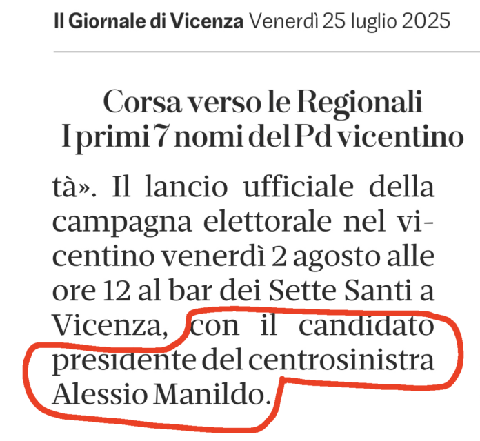 Alessio Manildo non Giovanni. Scoop GdV su candidato Pd Veneto