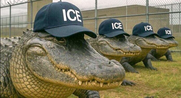 Alligator Alcatraz Una foto pubblicata sulla pagina ufficiale X del Dipartimento per la sicurezza interna degli Stati Uniti raffigurante