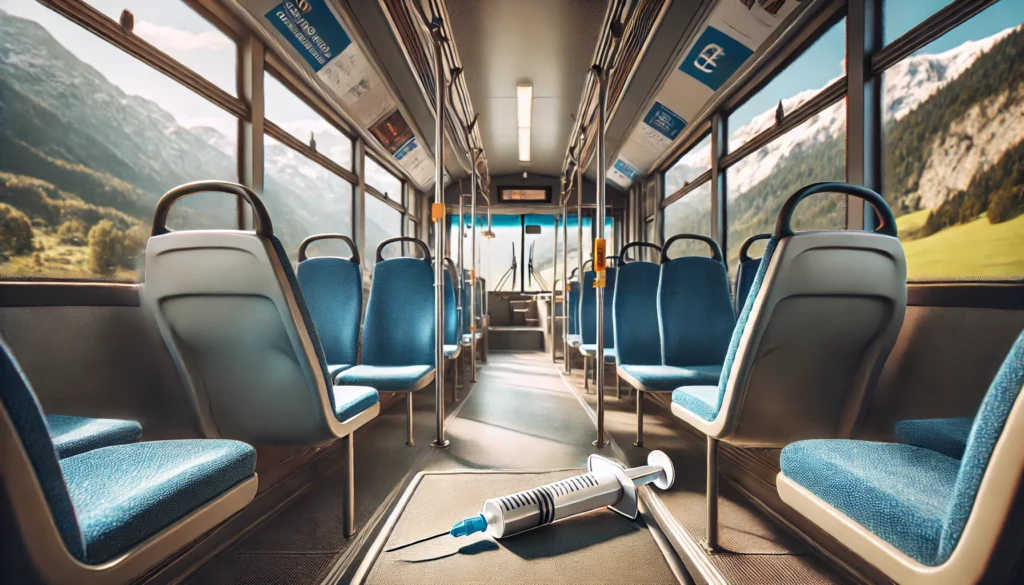 Autobus con siringa (immagine costruita con AI)