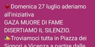 Gaza muore di fame e Vicenza si mobilita, domenica 27 luglio in Piazza dei Signori: “Disertiamo il silenzio” con pentole, tamburi e voce collettiva “Disertiamo il silenzio”