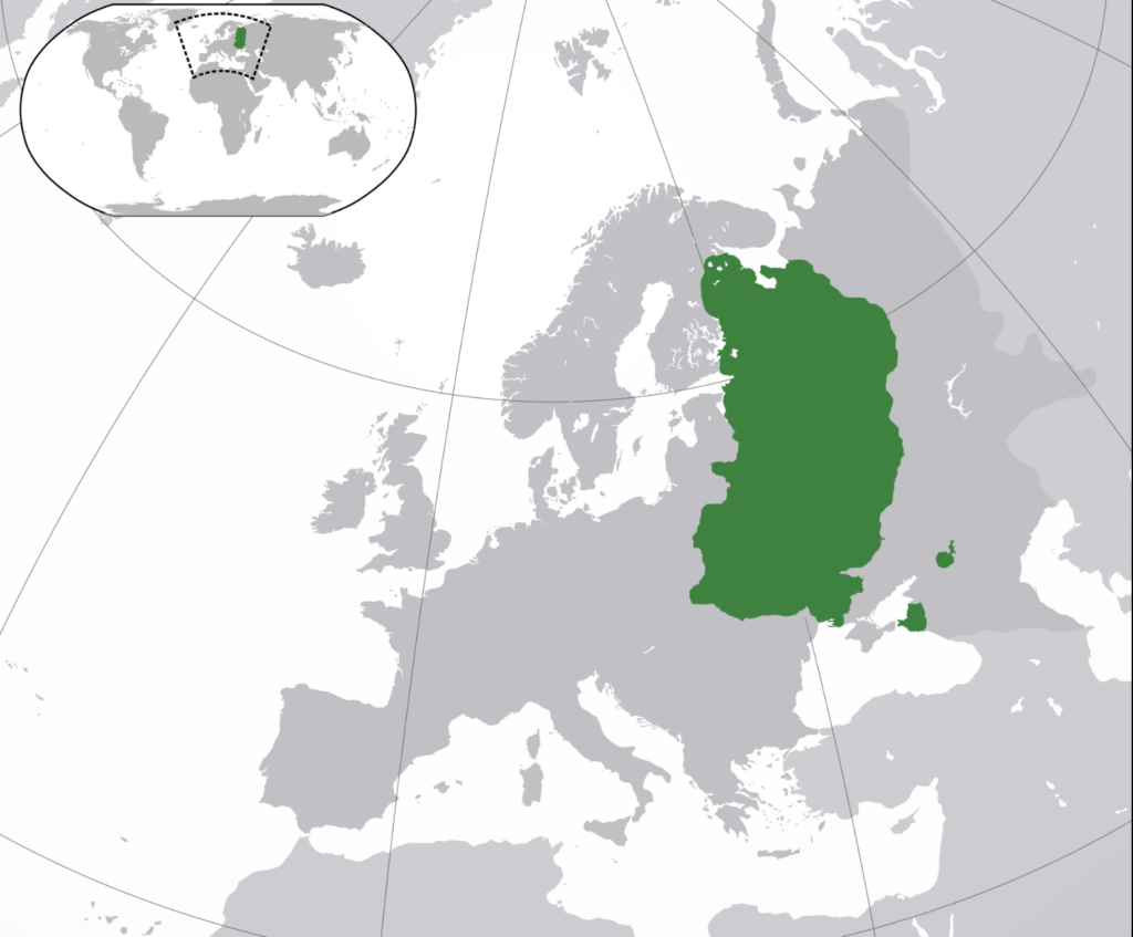 In verde la mappa della Rus' di Kiev nel 1054, alla morte di Jaroslav I