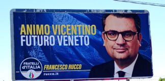 Rucco (FdI) allarga visuale da Vicenza puntando al Consiglio regionale: «rilanciare terme di Recoaro e difendere export veneto» Uno dei manifesti murali per Francesco Rucco che da Vicenza punta al Veneto per le elezioni regionali 2025