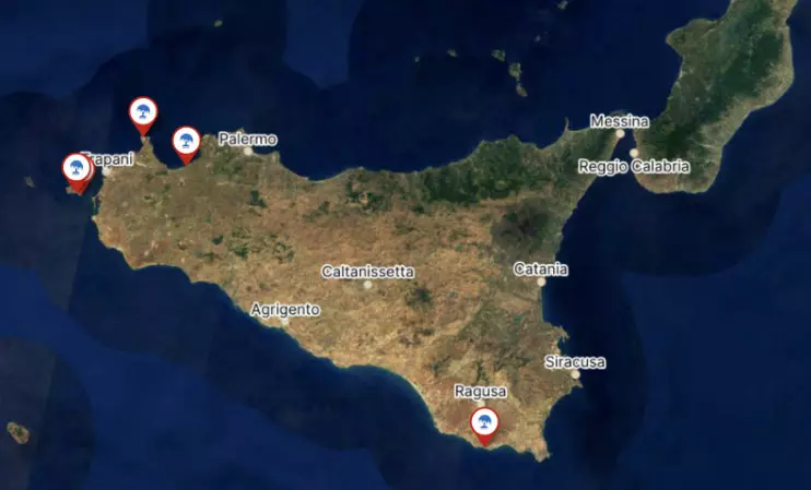 spiagge Sicilia sulla mappa