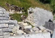 Monte Grappa: riparazione del muro al Sacrario, i lavori riprenderanno a settembre Monte Grappa Muro crollato cima grappa