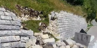 Monte Grappa: riparazione del muro al Sacrario, i lavori riprenderanno a settembre Monte Grappa Muro crollato cima grappa