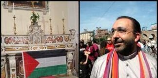 Prete ‘no global’ espone bandiera palestinese sull’altare: “Vangelo ci dice di schierarci”