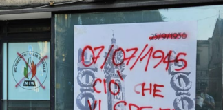 Minacce su vetrina del Movimento Italia Sociale Vicenza: Deghenghi condanna l’odio politico. Ma anche lui minaccia: “Non dimenticheremo” Vetrina Movimento Italia Sociale con minacce