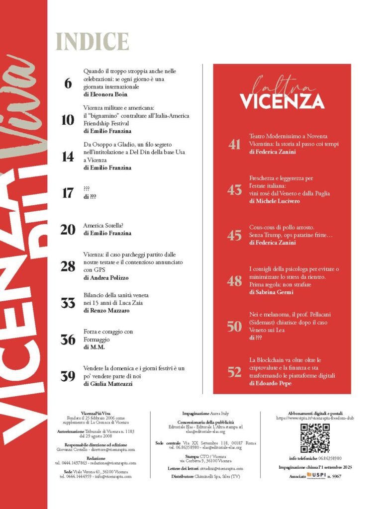 Indice VicenzaPiù Viva n. 301, 1° settembre 2025