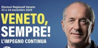 Regionali Veneto, Salvini: “Zaia in campo, sarà capolista della Lega se non ci sarà la sua lista” Luca Zaia elezioni regionali veneto 2025 manifesto salvini
