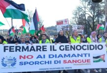“Basta complicità”: il 5 settembre presso l’Istituto Saveriani appello al boicottaggio della Fiera di Vicenza per i rapporti con Israele No a Israele alla Fiera dell'Oro di Vicenza, foto d'archivio di una manifestazione