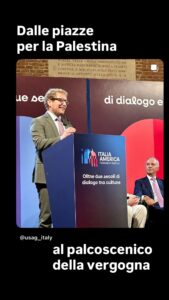 Un commento social su Giacomo Possamai che parla all’inaugurazione del suo Italia-America Friendship Festival dopo aver presenziato al sit in per la Global Sumud Flotilla pro Gaza