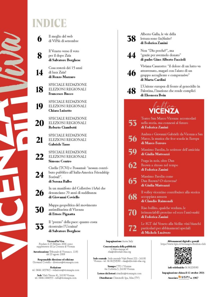 Indice VicenzaPiù Viva n. 302, 18 ottobre 2025