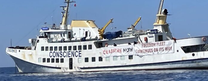 La nave The Conscience della nuova Flotilla verso Gaza La nave The Conscience della nuova Flotilla verso Gaza