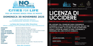 30 novembre, Cities for Life 2025: 12 Comuni dell’Alto Vicentino illumineranno di rosso i loro monumenti contro la Pena di Morte cities for life alto vicentino
