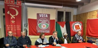 Regionali del Veneto, Rifondazione Comunista presenta i candidati vicentini in corsa con Manildo: “Pace, salute e lavoro per cambiare il Veneto” Elezioni regionali del Veneto, Rifondazione Comunista in corsa a Vicenza con Manildo: da sx Geremia, Benvegnù, Stocchetti, Orlandi, Touré e Fanton