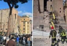 Roma, crollata parte di torre ai Fori Imperiali