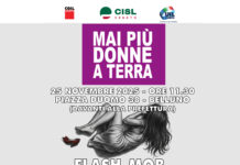 25 novembre, Cgil, Cisl e Uil del Veneto uniti contro la violenza sulle donne. Flash mob in piazza Duomo a Belluno 25 novembre cgil cisl uil veneto